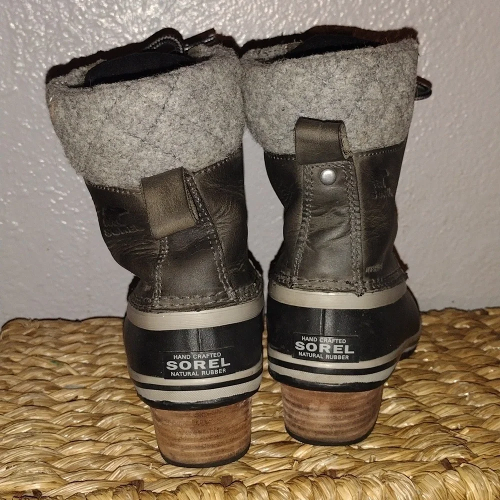 Sorel Slimpack II Lace up Winter Olive Green Gray Black Boots 7